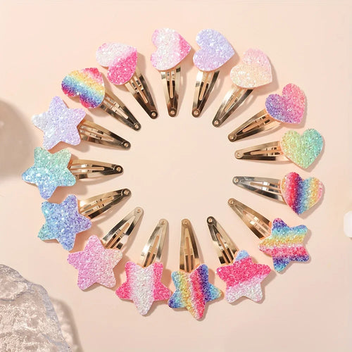 16Pcs Fashion Glitter Rainbow Flower Rabbit BB Handmade Hairpins For
