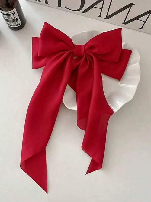 1Pc Red Hair Bows Big Hair Barrettes With Long Tail Gracefulness Hair