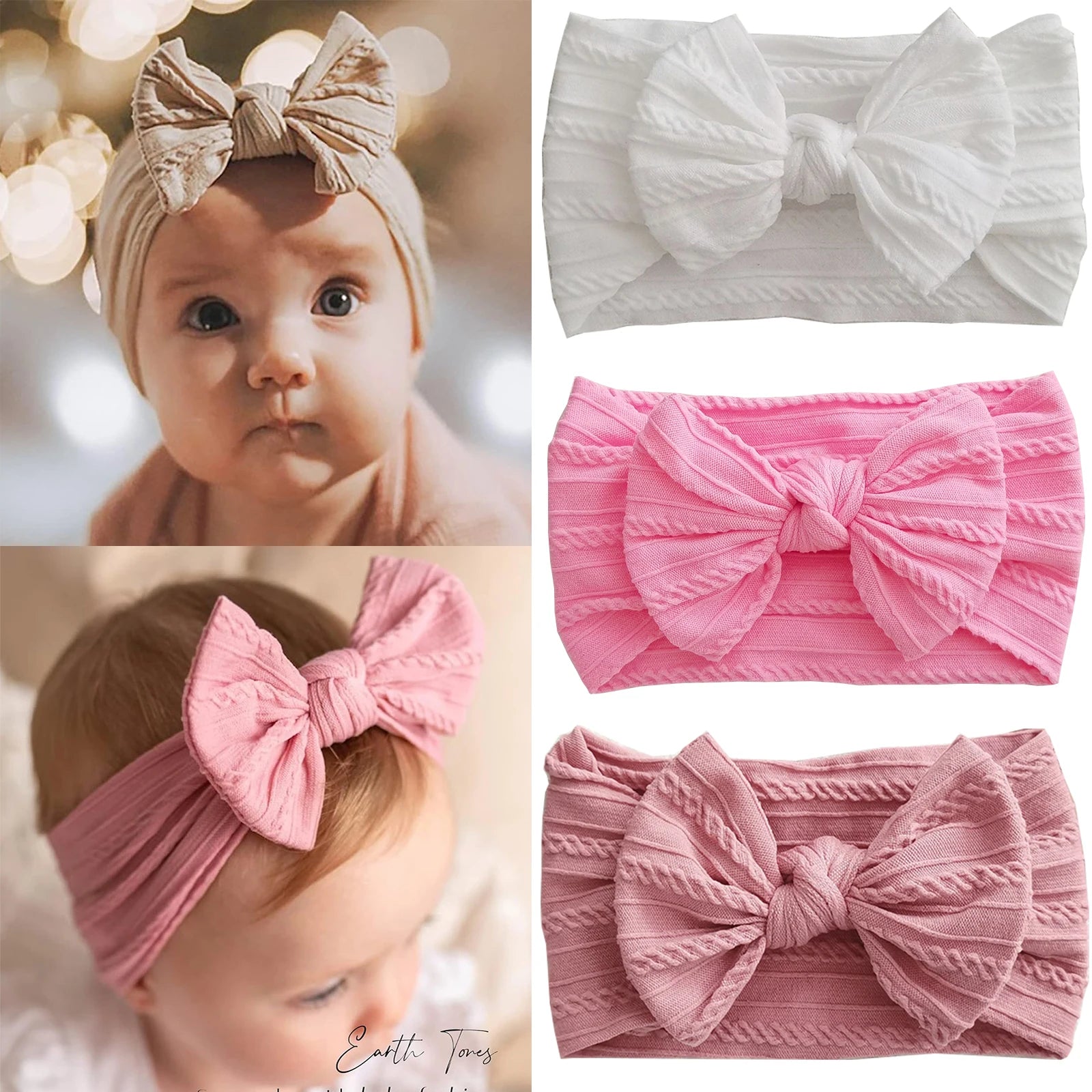 1/3Pcs Solid Color Baby Headband Bow Children Hair Band Elastic Nylon