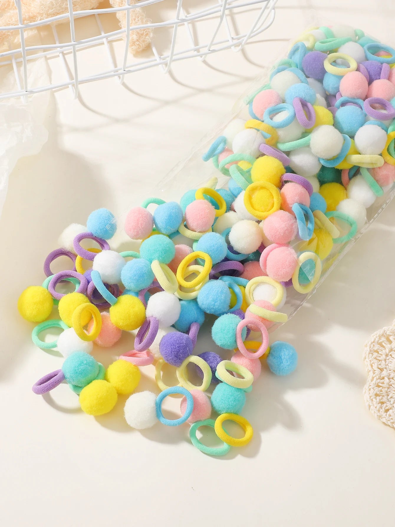 40Pcs Kids cute Elastic Hair Bands Girls Plush Ball Rubber Band Baby