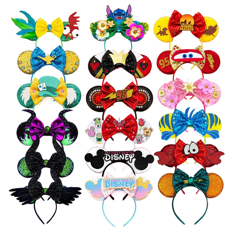 2023 New Style Mickey Minnie Ear Headband Sequin Bows Girl Adult Kids