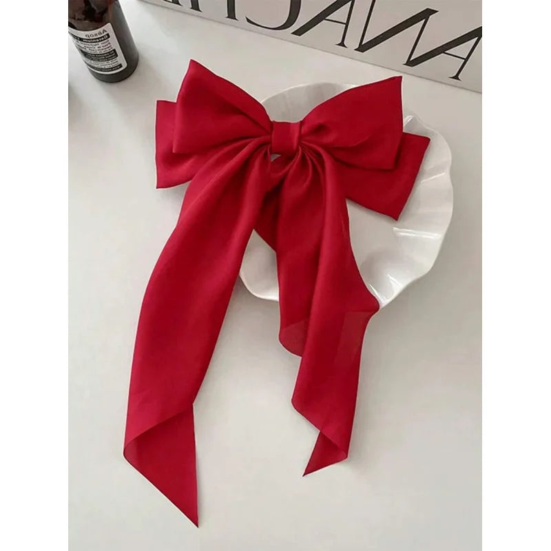 1Pc Red Hair Bows Big Hair Barrettes With Long Tail Gracefulness Hair