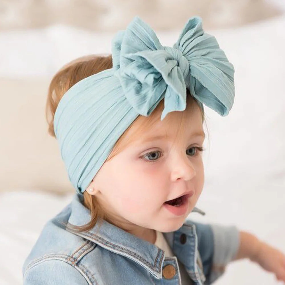Solid Cable Bows Baby Headbands for Child Nylon Layers Kids Elastic