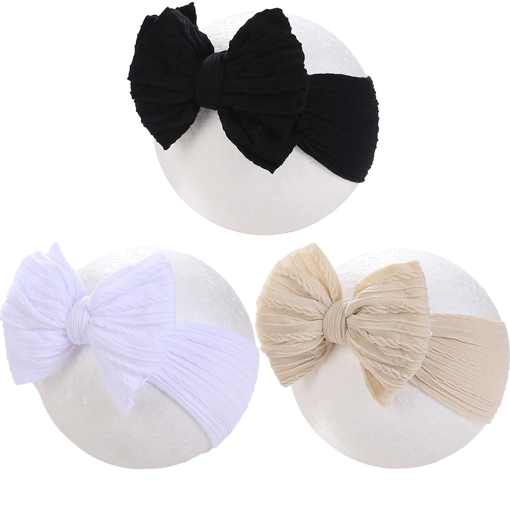 Solid Cable Bows Baby Headbands for Child Nylon Layers Kids Elastic