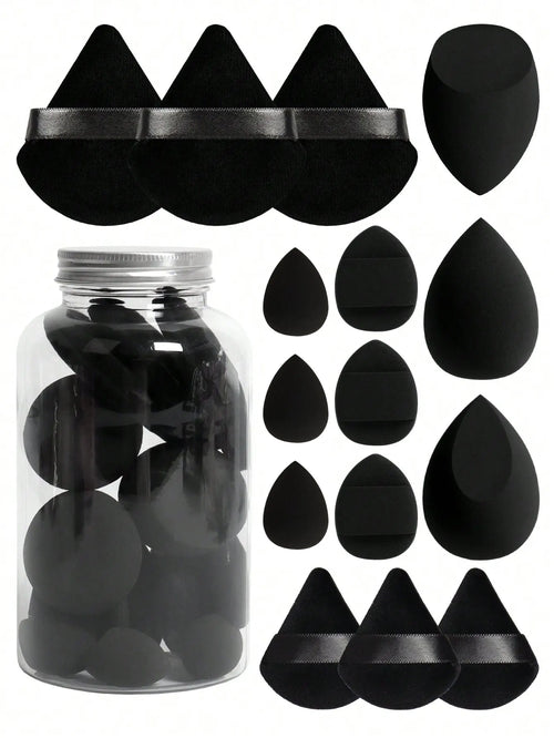 15pcs Makeup Sponge Set With Storage Jar,Powder Puff  Mini Powder Puff