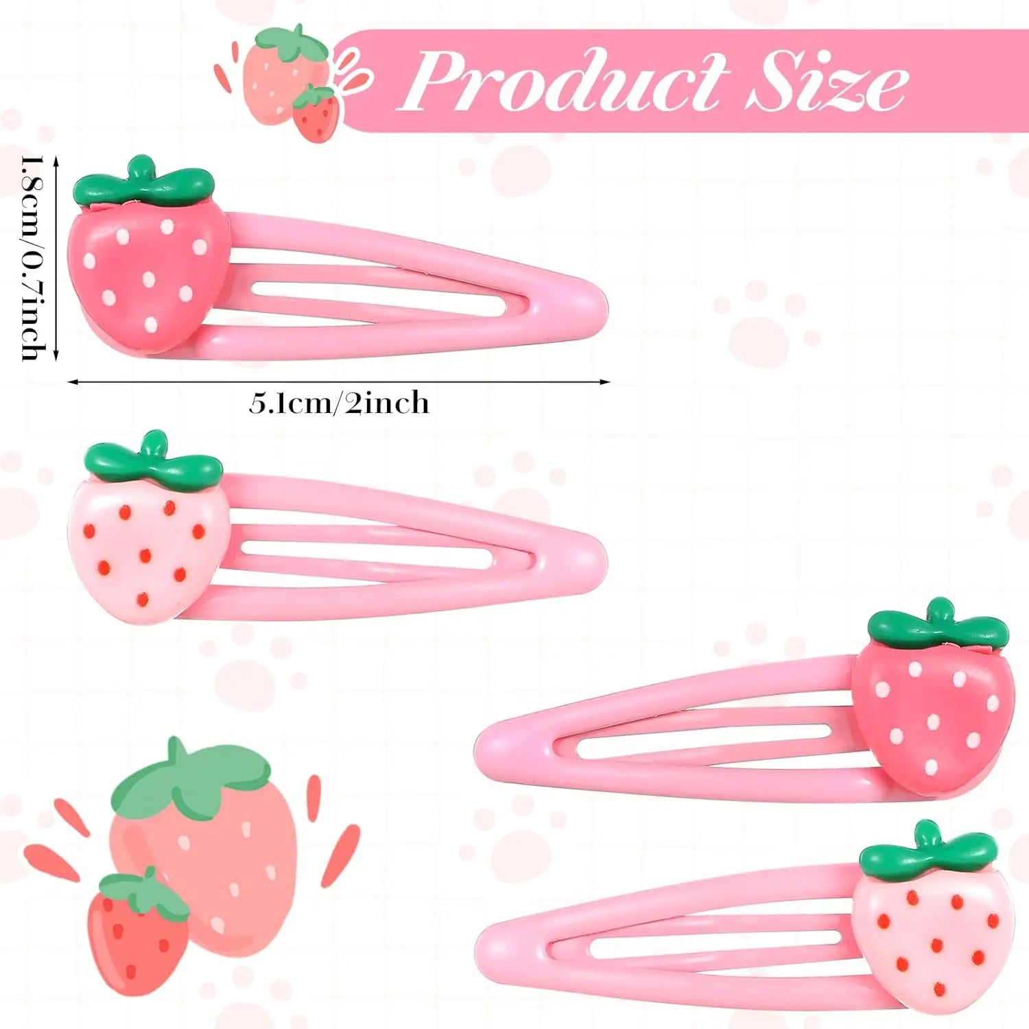 4 PCS Pink Strawberry Hair Clips, Pink Decorative Cute Clips,  Y2k