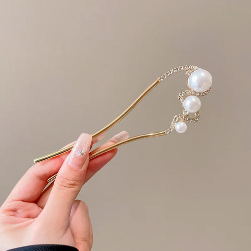 Metal U-Shaped Hair Sticks Combs Pearl Tassel Hair Fork Hair Clip