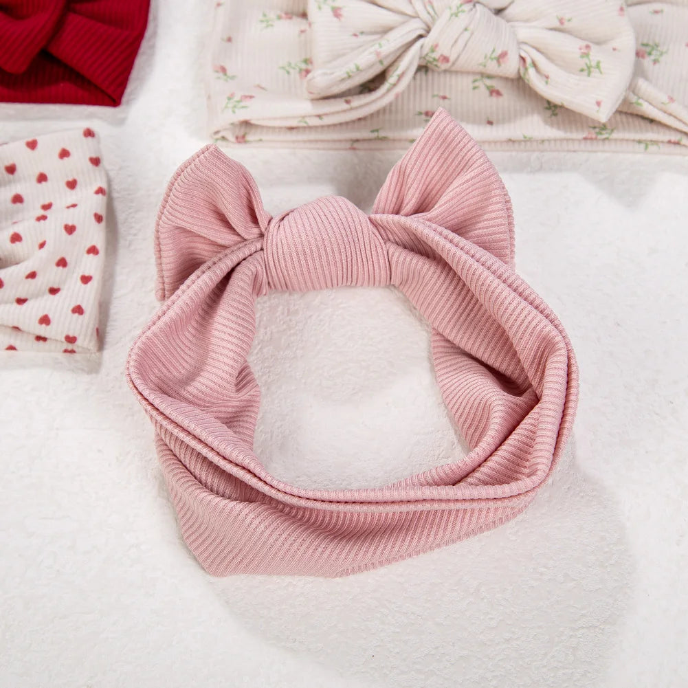 3Pcs/lot Ins Ribbed Baby Girls Headbands Floral Red Heart Dasiy Print