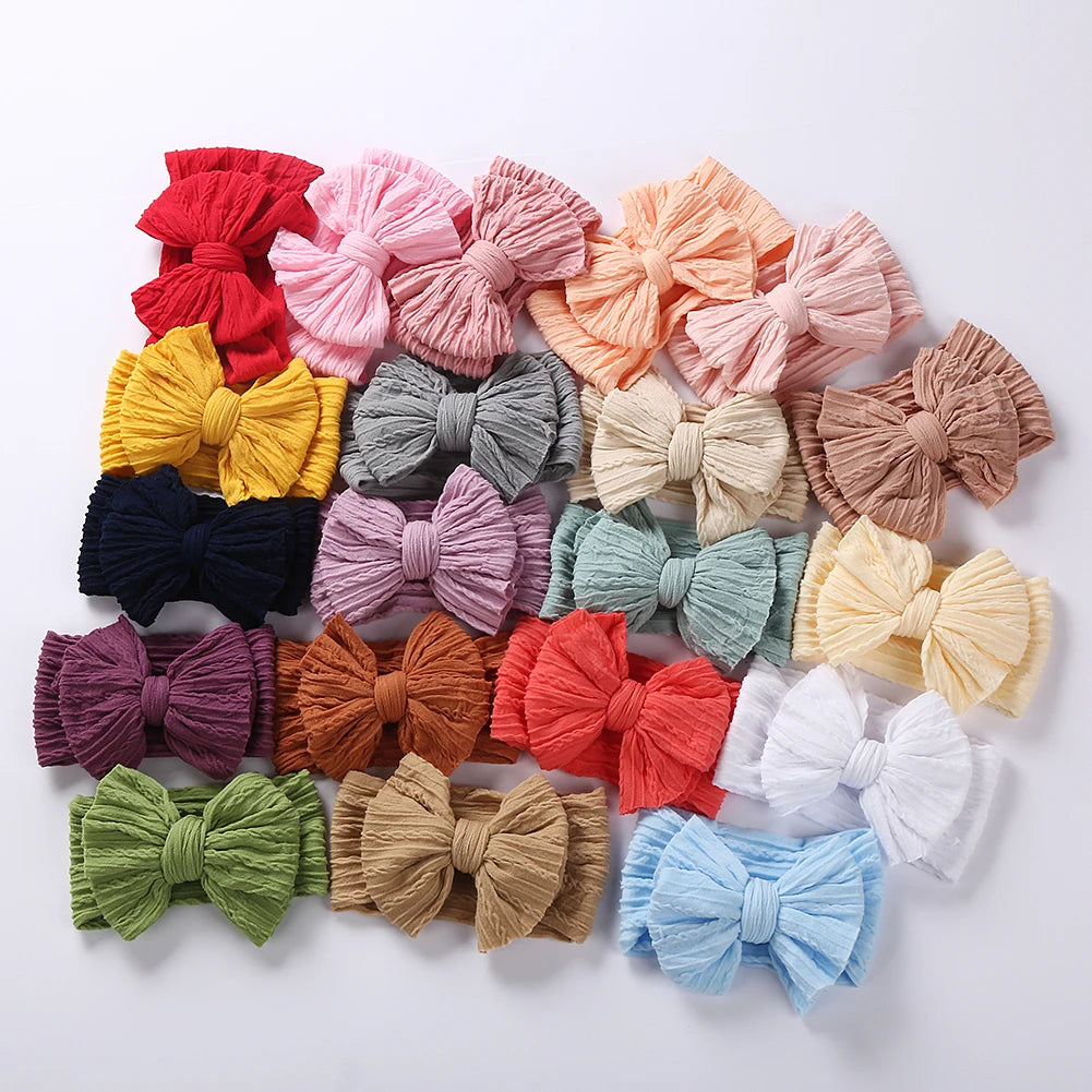 Solid Cable Bows Baby Headbands for Child Nylon Layers Kids Elastic
