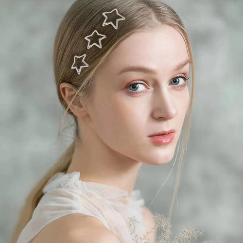 10/25/50/pcs Y2K Silver Star Hair Clips for Girls Metal Snap Clip