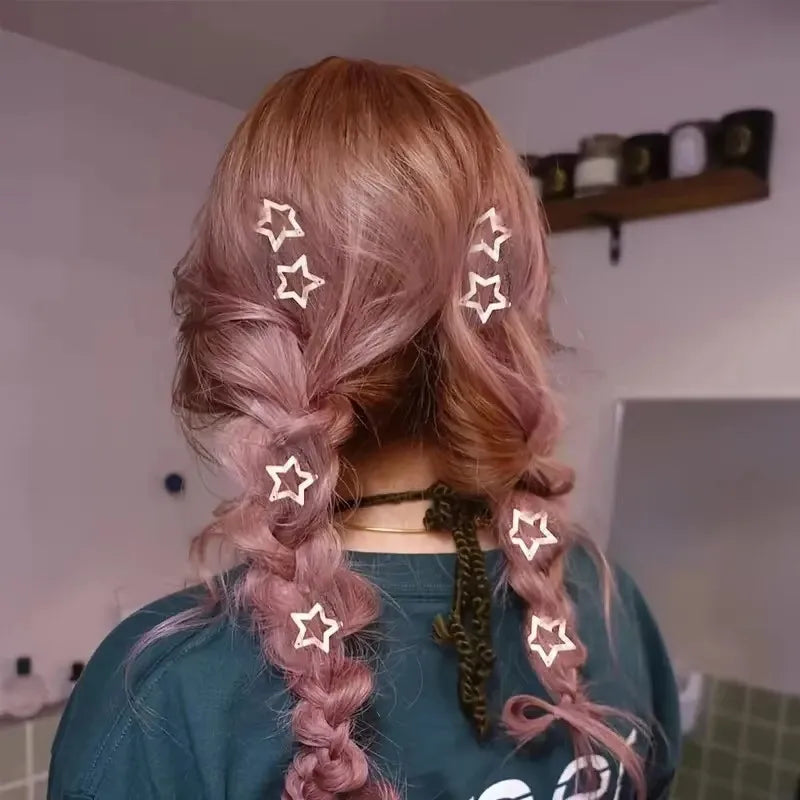 10/25/50/pcs Y2K Silver Star Hair Clips for Girls Metal Snap Clip