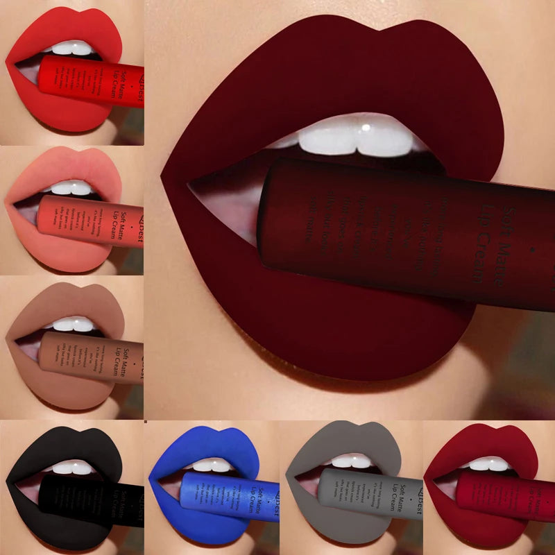 QIBEST Brand 34 Colors Liquid Lipstick Waterproof Matte Nude Lipstick
