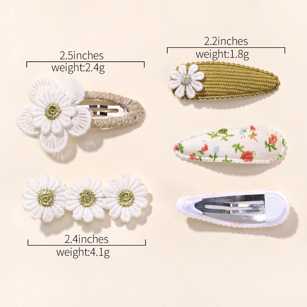5Pcs BB Clips Set for Children Hair Accessories Sweet Printe Hairbangs