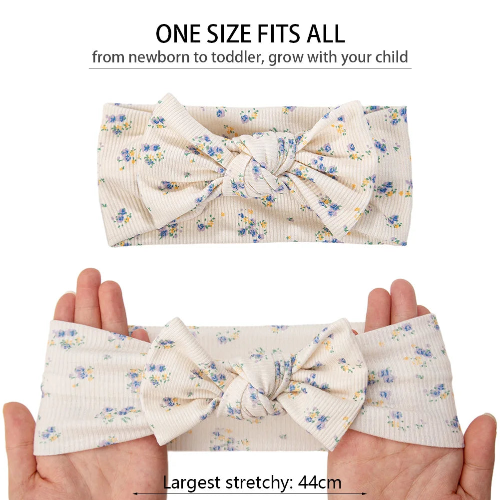 3Pcs/lot Ins Ribbed Baby Girls Headbands Floral Red Heart Dasiy Print