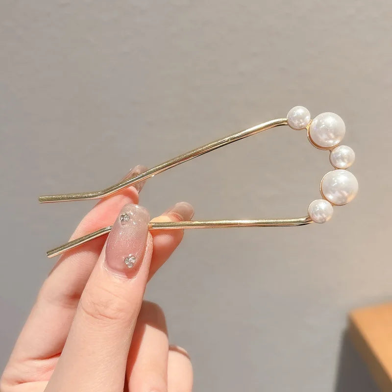 Metal U-Shaped Hair Sticks Combs Pearl Tassel Hair Fork Hair Clip