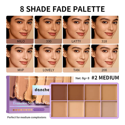 8 Shade Soft Matte Cream Concealer Palette Full Coverage Fade Dark