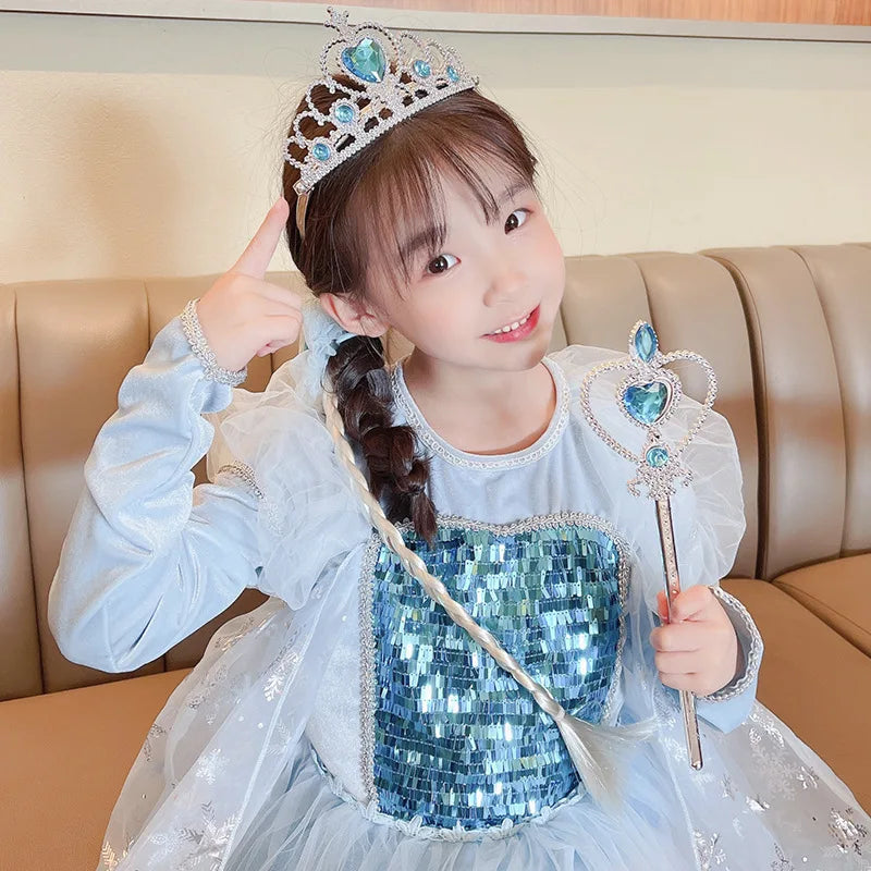 6pcs Rhinestone Tiara Crown and Magic Wand With Glitter Crystal Head