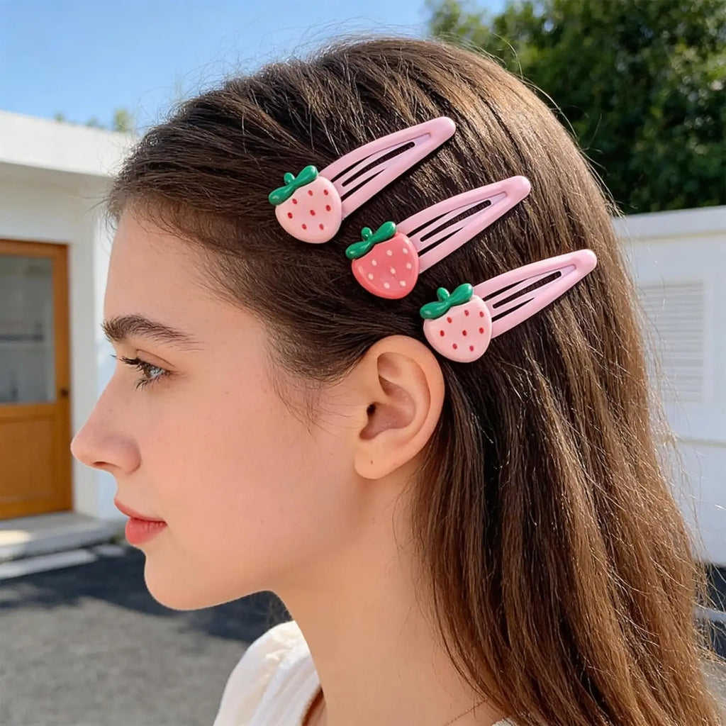 4 PCS Pink Strawberry Hair Clips, Pink Decorative Cute Clips,  Y2k