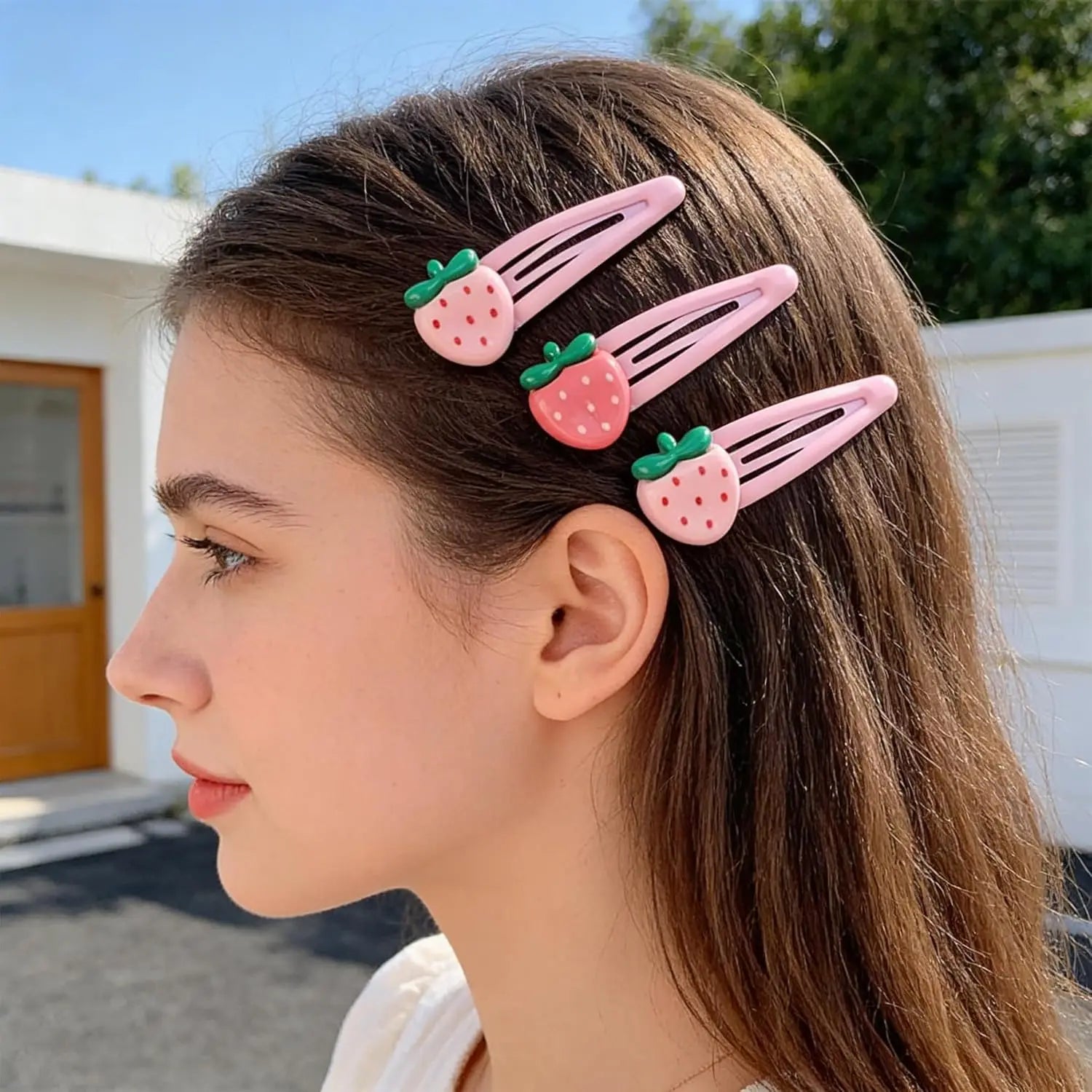 4 PCS Pink Strawberry Hair Clips, Pink Decorative Cute Clips,  Y2k