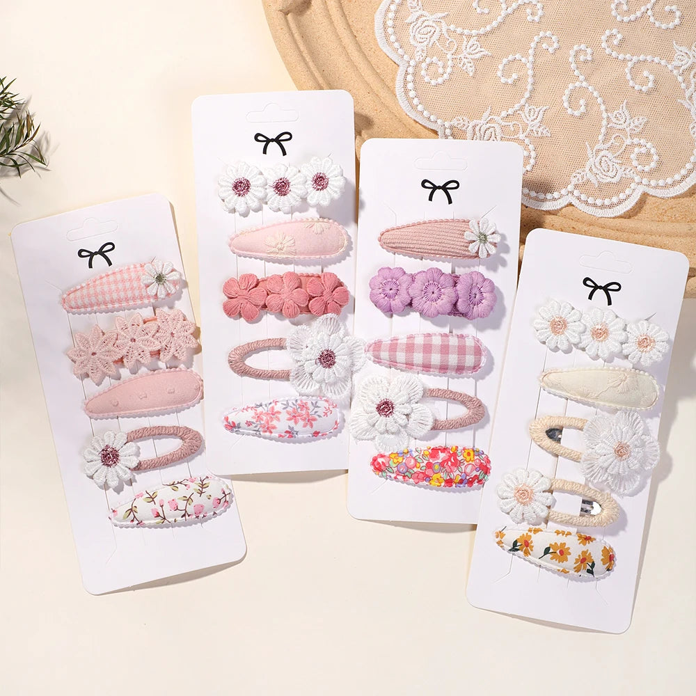 5Pcs BB Clips Set for Children Hair Accessories Sweet Printe Hairbangs