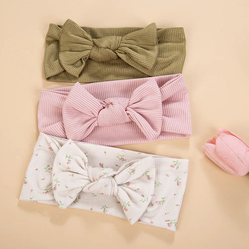3Pcs/lot Ins Ribbed Baby Girls Headbands Floral Red Heart Dasiy Print