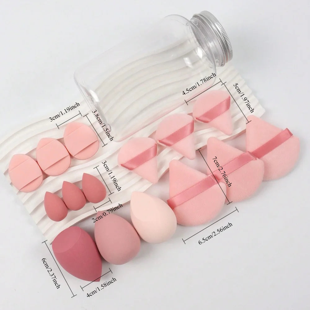 15pcs Makeup Sponge Set With Storage Jar,Powder Puff  Mini Powder Puff