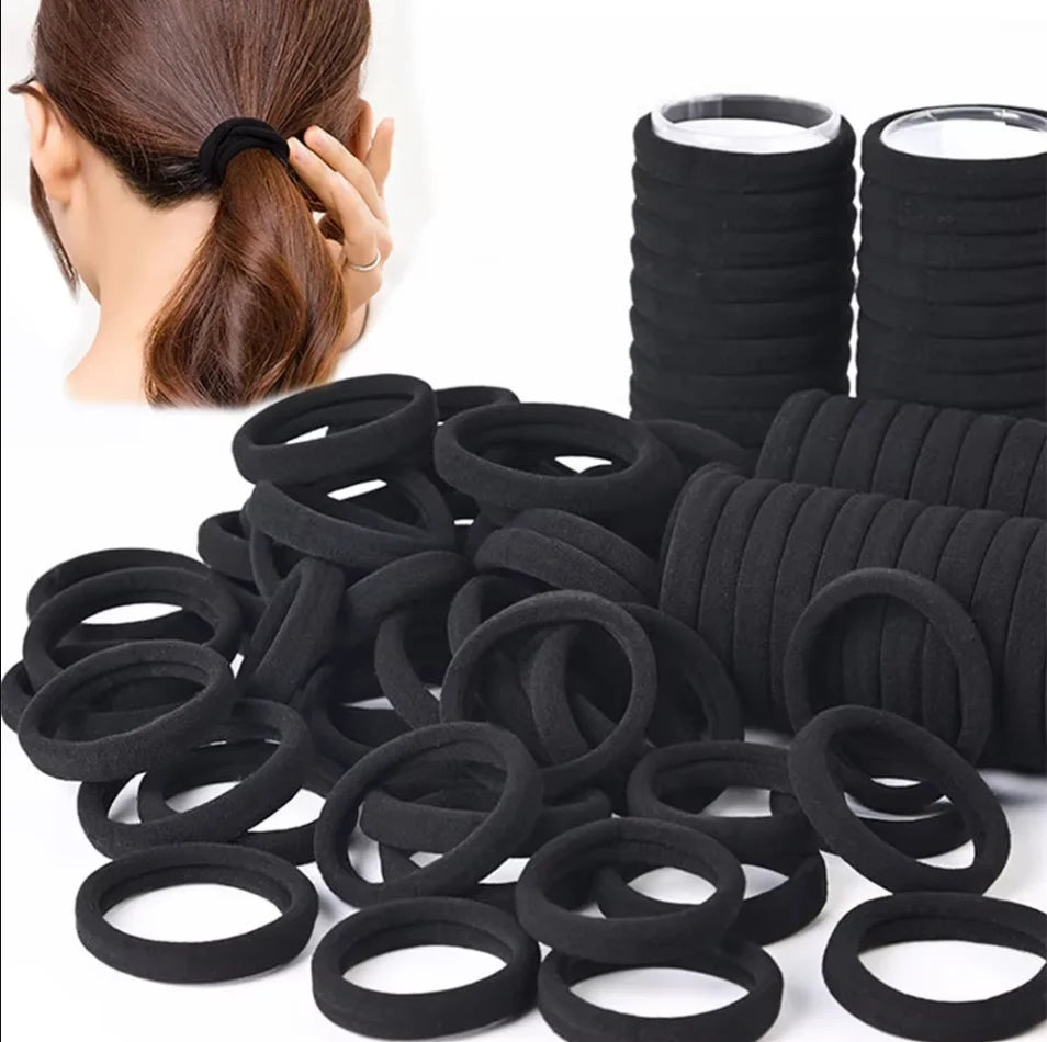 50pcs Black Hair Bands for Women Girls Hairband High Elastic Rubber
