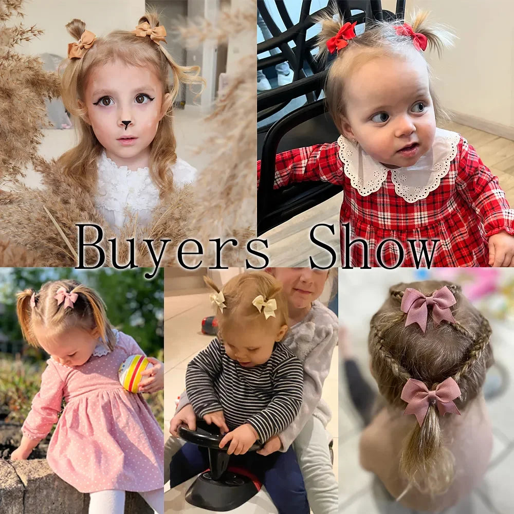 10Pcs/Set New Cute Solid Ribbon Bowknot Hair Clips for Baby Girls