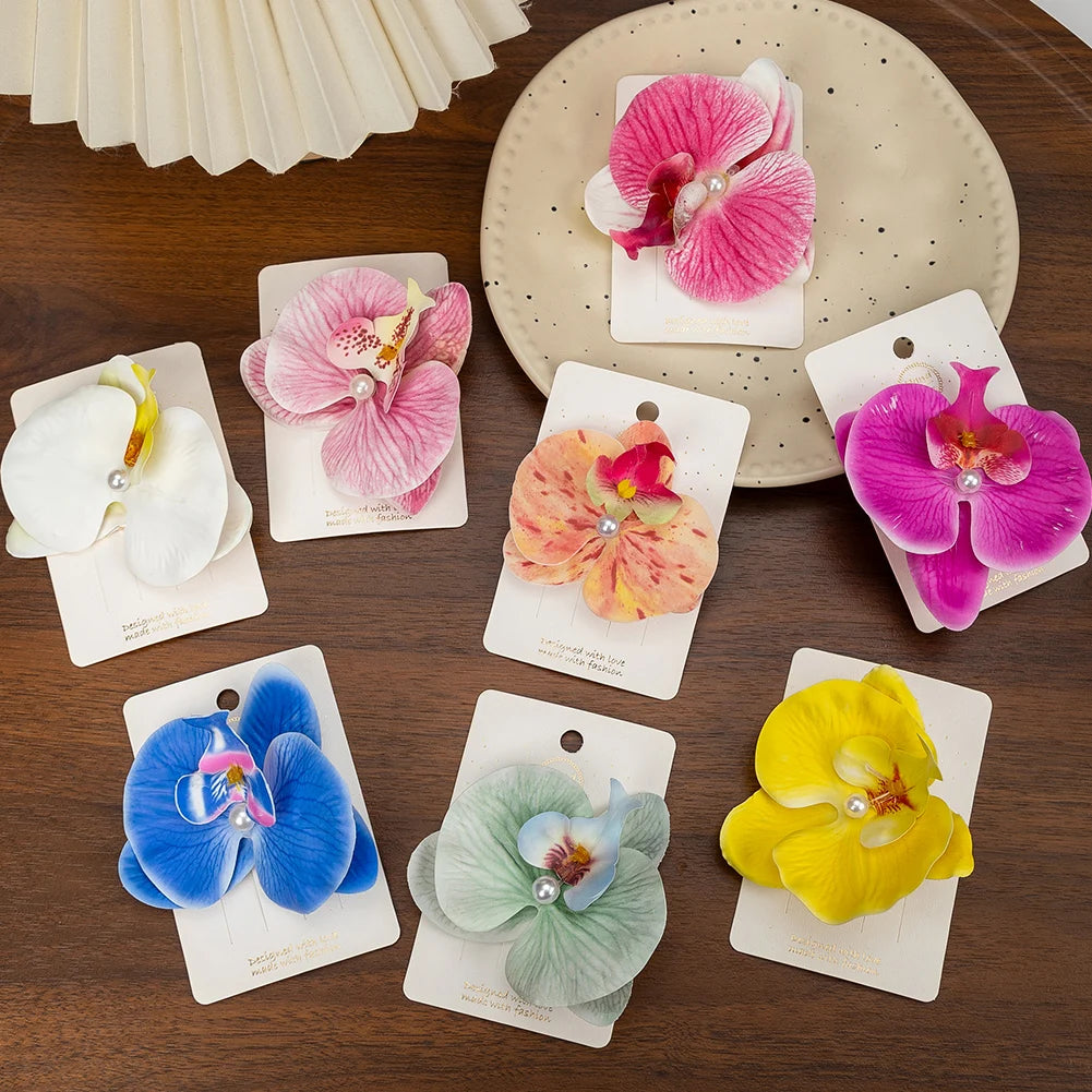 Artificial Orchid Flower Butterfly Hair Clips for Woman Girls