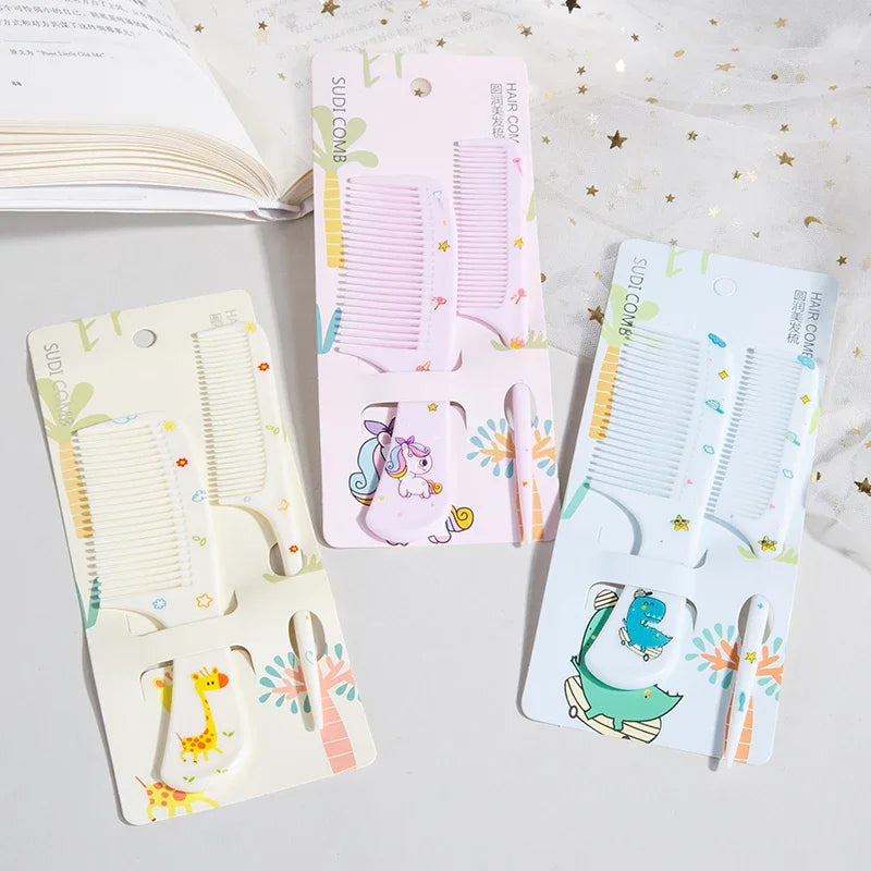 2pcs Cartoon Cute Small Comb Set, Fine Tooth Rat Tail Comb, Portable