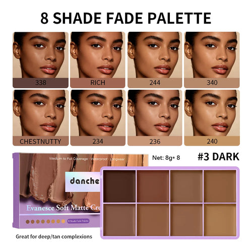 8 Shade Soft Matte Cream Concealer Palette Full Coverage Fade Dark