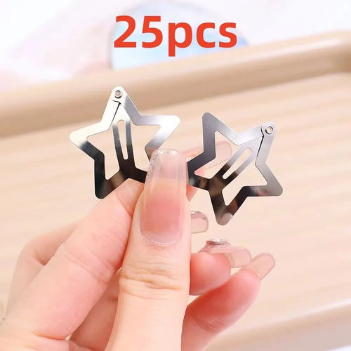 10/25/50/pcs Y2K Silver Star Hair Clips for Girls Metal Snap Clip