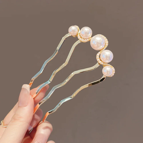 Metal U-Shaped Hair Sticks Combs Pearl Tassel Hair Fork Hair Clip