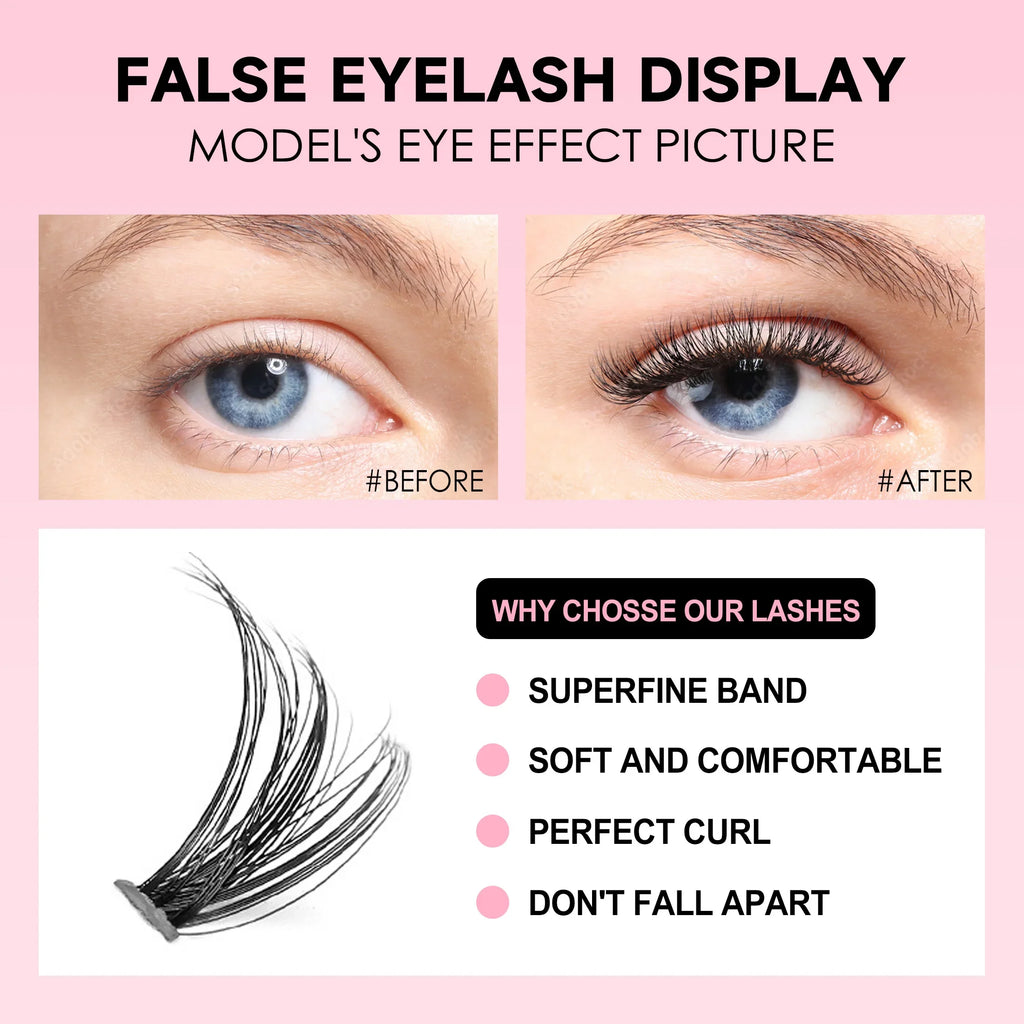 DIY Lashes Extension Kit Eyelashes 200 PCS Clusters Lash Bond and Seal