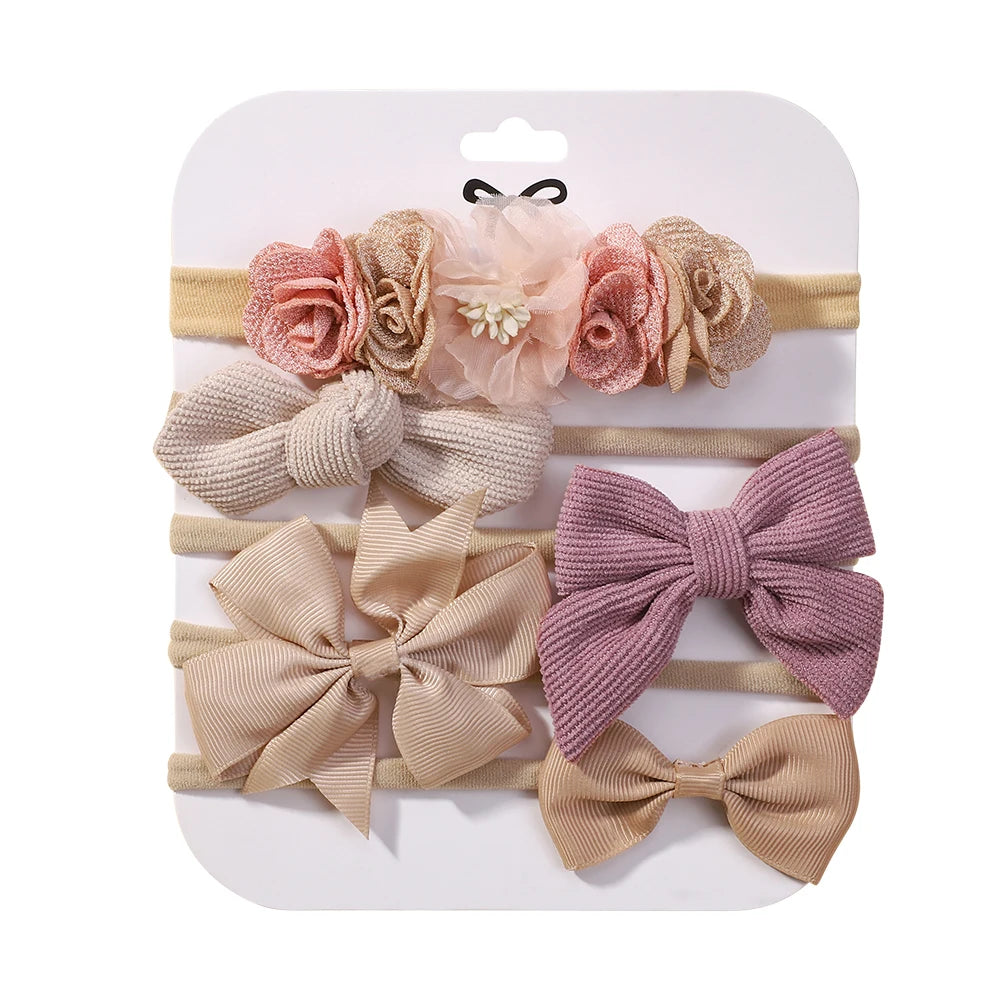 5Pcs/Set Baby Elastic Headband Newborn Flower Lace Bowknot Nylon Hair