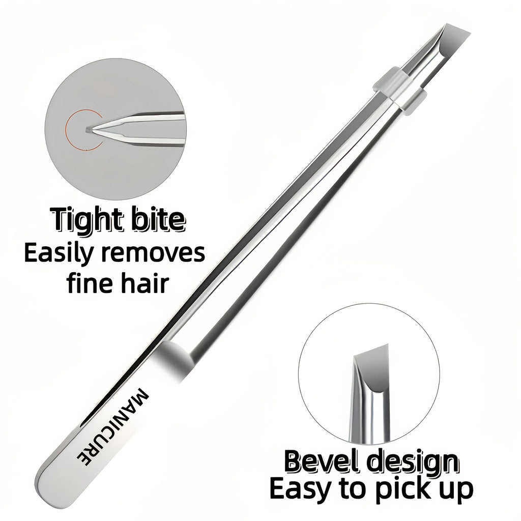 Stainless Steel Slant Tip Tweezers Suitable for Eyebrow Mustache &