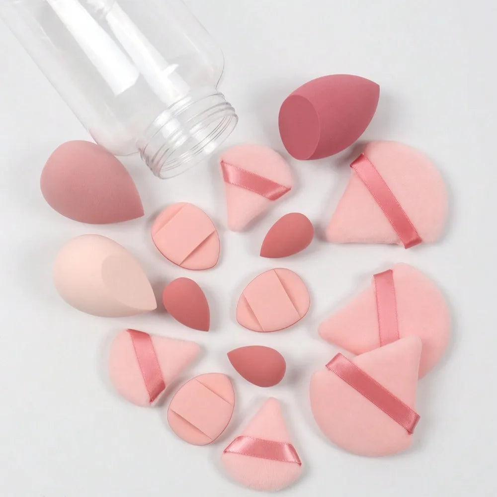 15pcs Makeup Sponge Set With Storage Jar,Powder Puff  Mini Powder Puff