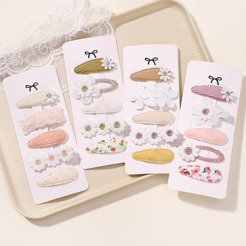 5Pcs BB Clips Set for Children Hair Accessories Sweet Printe Hairbangs