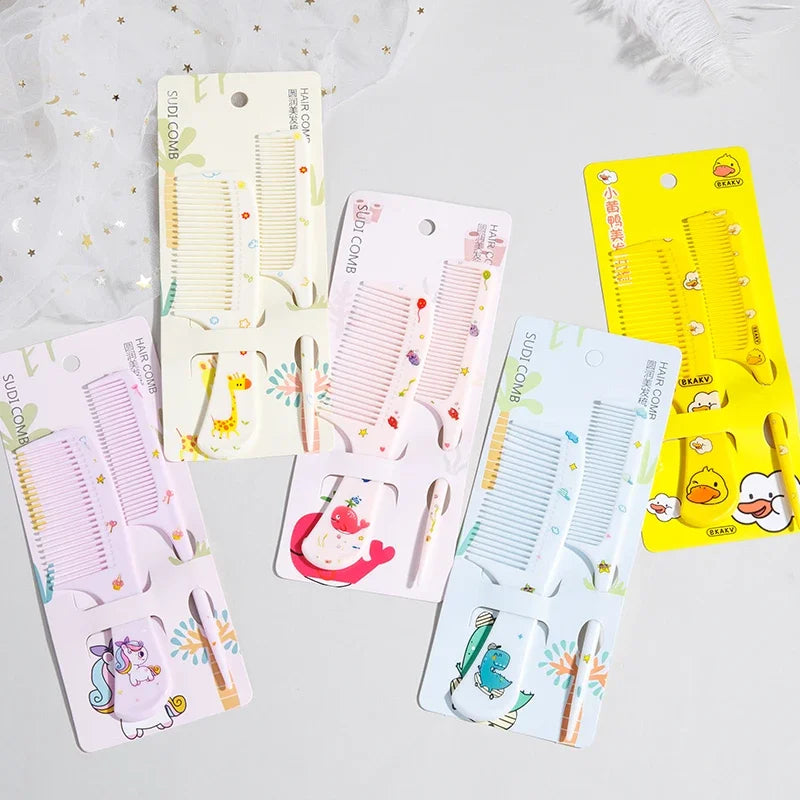 2pcs Cartoon Cute Small Comb Set, Fine Tooth Rat Tail Comb, Portable