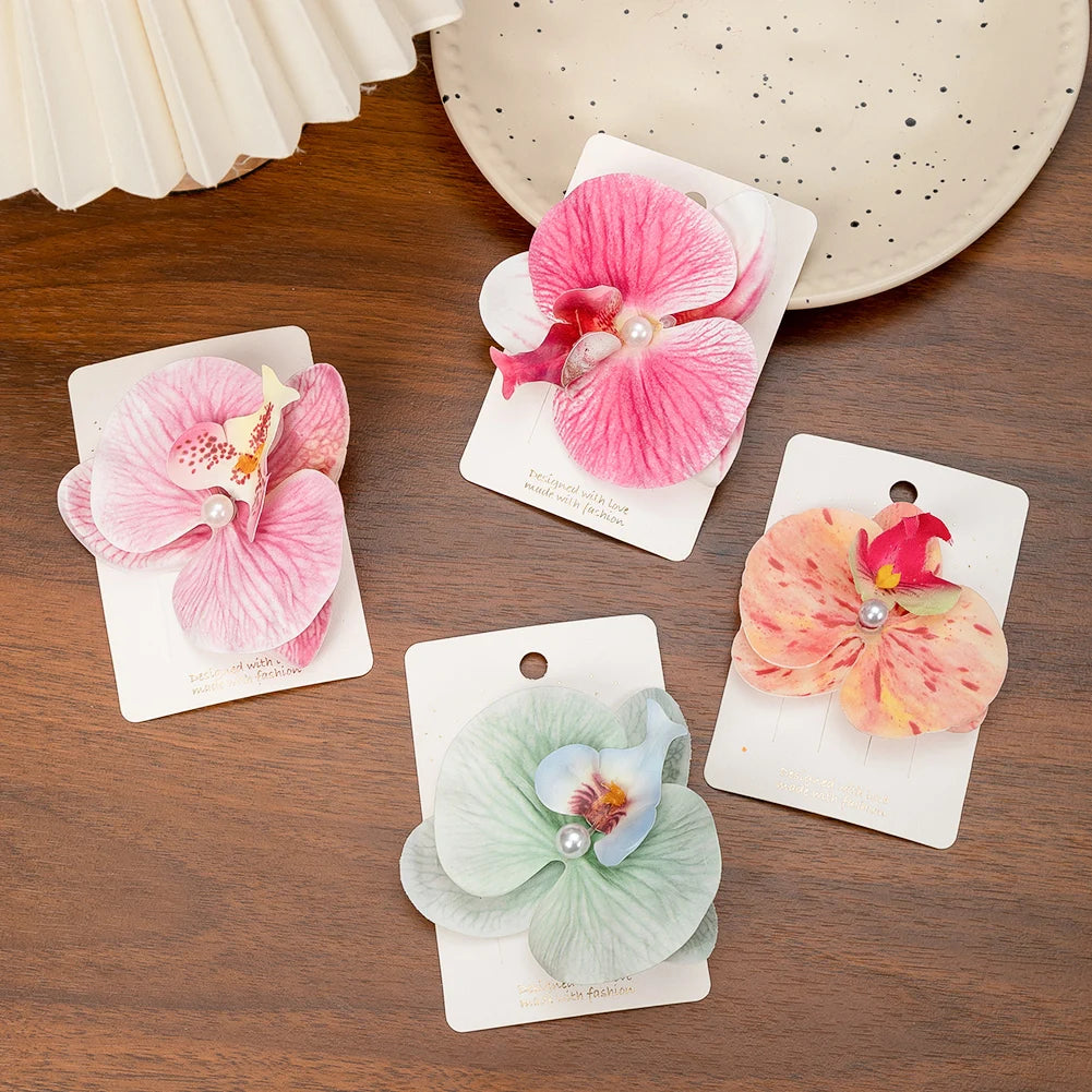Artificial Orchid Flower Butterfly Hair Clips for Woman Girls