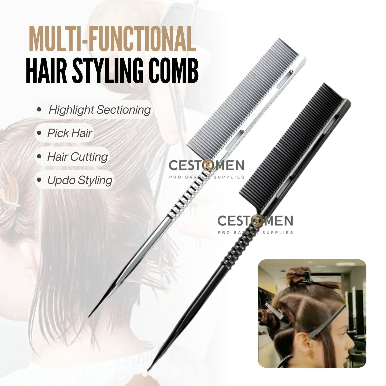New Design Rat Tail Aluminium Styling Comb Professional Barber Heat