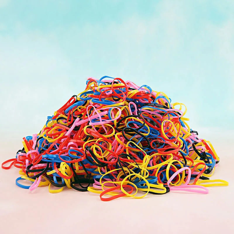 1000Pcs Colorful Disposable Hair Bands Girls Elastic Rubber Band Kids