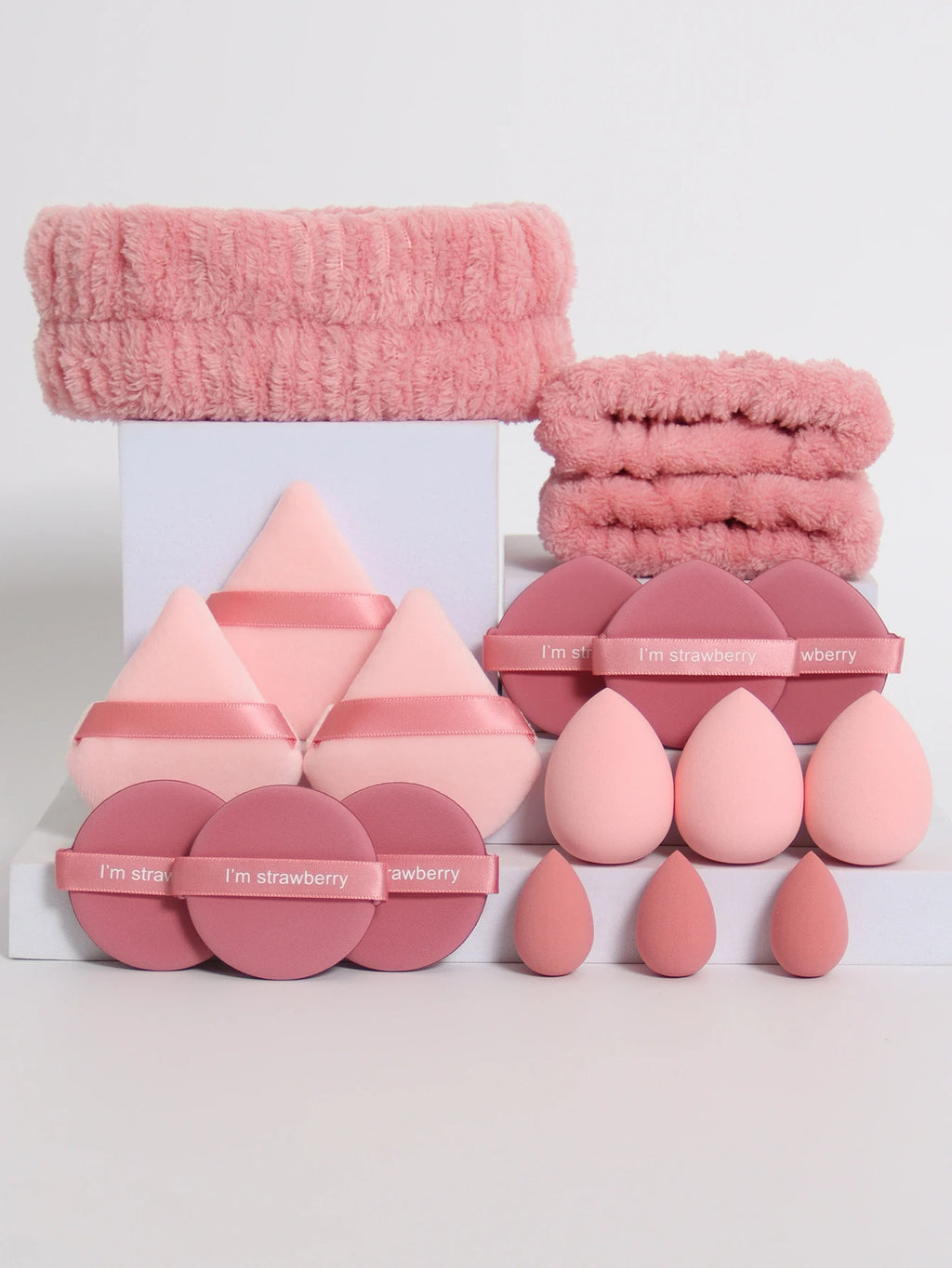 18 piece headband set. 1 hair band & 2 wrist bands & 3 make-up Sponges