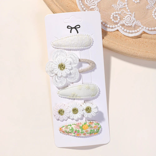 5Pcs BB Clips Set for Children Hair Accessories Sweet Printe Hairbangs