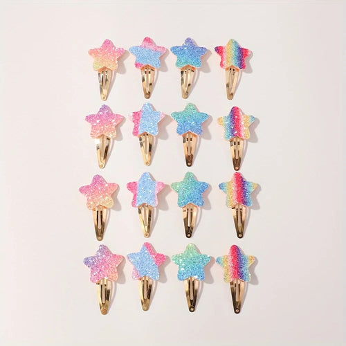 16Pcs Fashion Glitter Rainbow Flower Rabbit BB Handmade Hairpins For