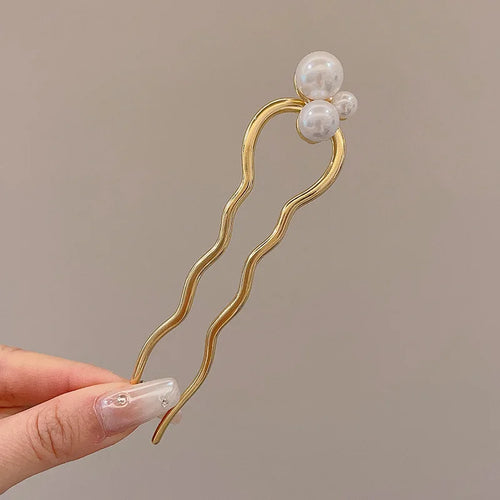 Metal U-Shaped Hair Sticks Combs Pearl Tassel Hair Fork Hair Clip