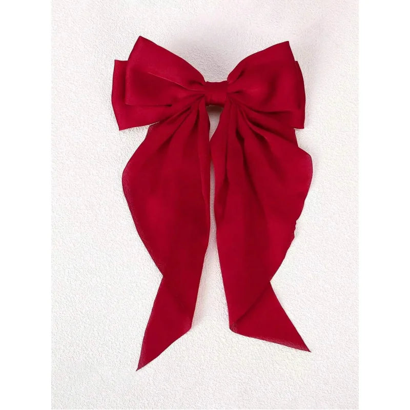 1Pc Red Hair Bows Big Hair Barrettes With Long Tail Gracefulness Hair