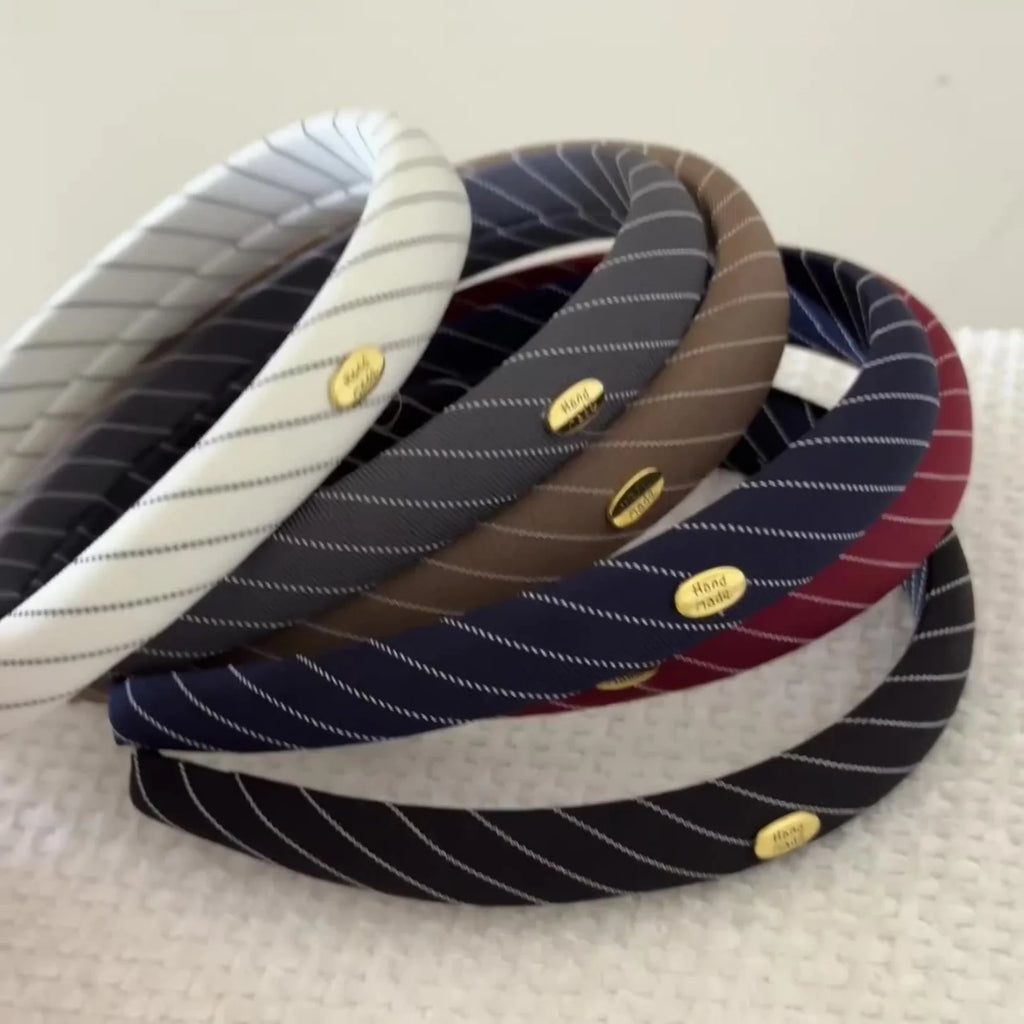 1PC Preppy Striped Headbands with Gold Accents, 5-Pack School - Style