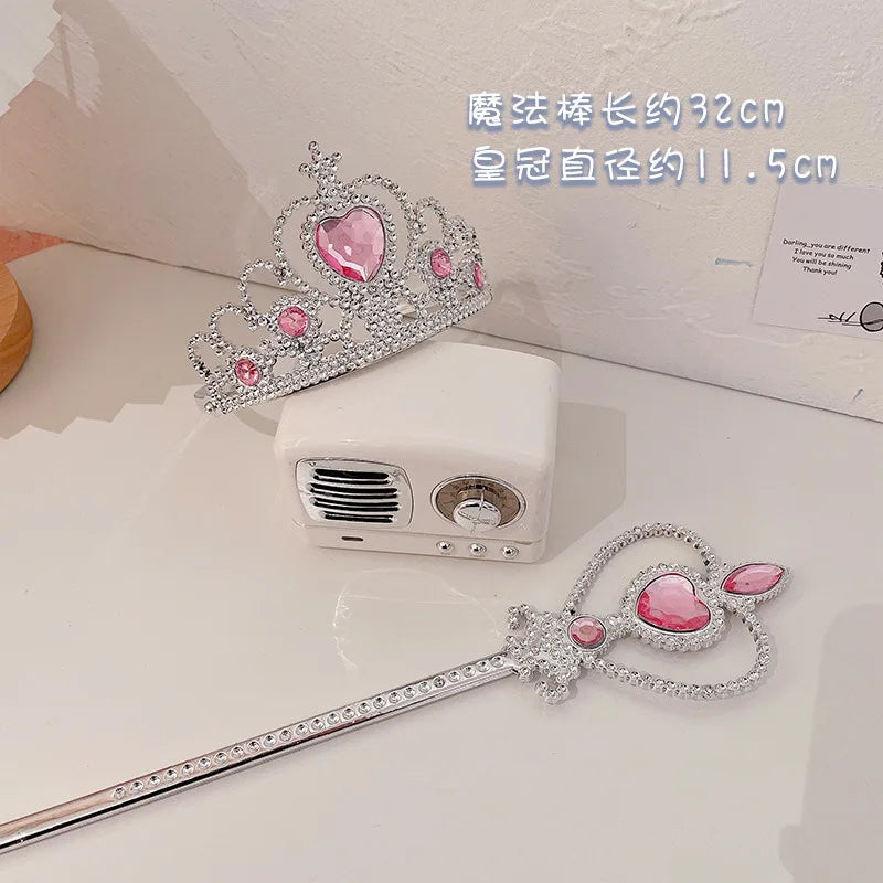 6pcs Rhinestone Tiara Crown and Magic Wand With Glitter Crystal Head