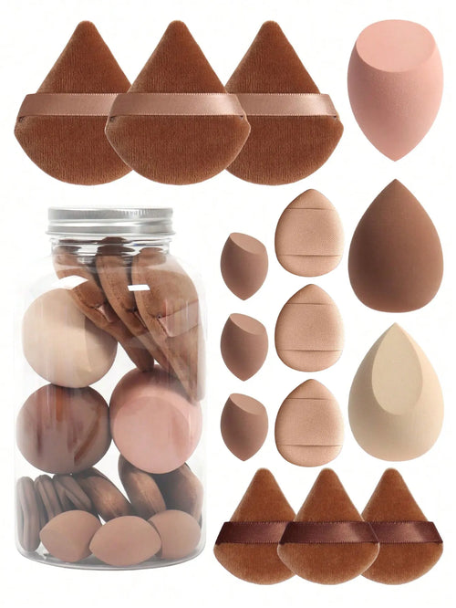 15pcs Makeup Sponge Set With Storage Jar,Powder Puff  Mini Powder Puff